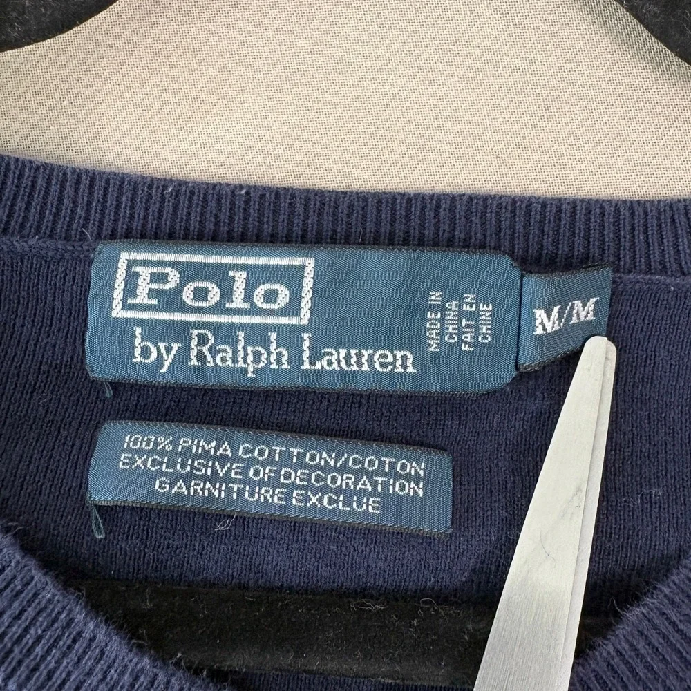 Polo Ralph Lauren Sweater Men M Blue Pima Cotton V-Neck Pullover Preppy Classic